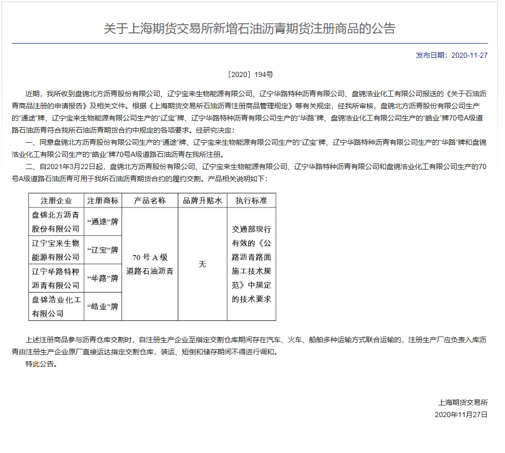 關于上海期貨交易所新增石油瀝青期貨注冊商品的公告.png